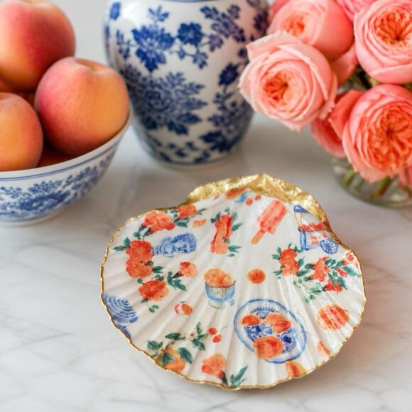 Handmade Other - Italian Summer Shell Trinket Dish | Citrus Chinoiserie Jewelry Holder